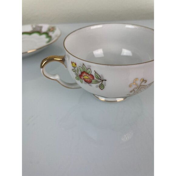 Vintage Ucago China Made in Japan Green & Gold Teacup & Saucer Floral - Picture 13 of 15
